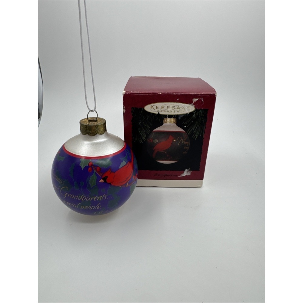 Hallmark Keepsake 1994 Grandparents/Red Cardinal Christmas Glass Ornament Ball